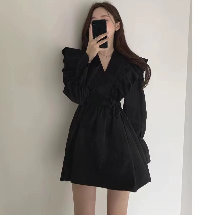 Mini Dress Women Elegant White Black Korean Fashion Long Sleeves Chic Summer Spring Fairy Party Birthday Dresses for Women 2022