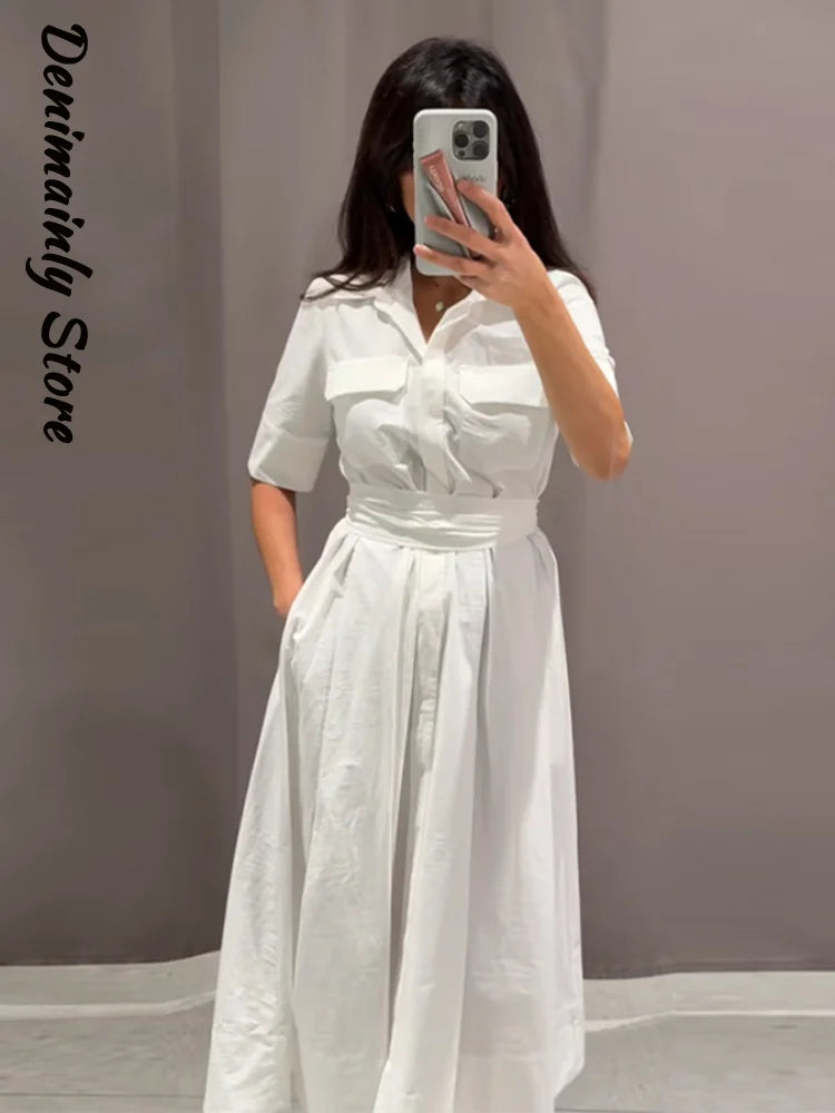 Robe Chemise Femme Rayée – Robe Longue Élégante Taille Marquée avec Ceinture