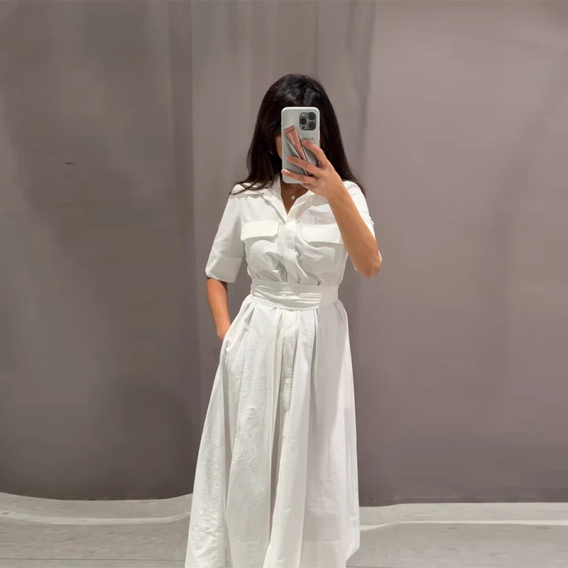 Robe Chemise Femme Rayée – Robe Longue Élégante Taille Marquée avec Ceinture