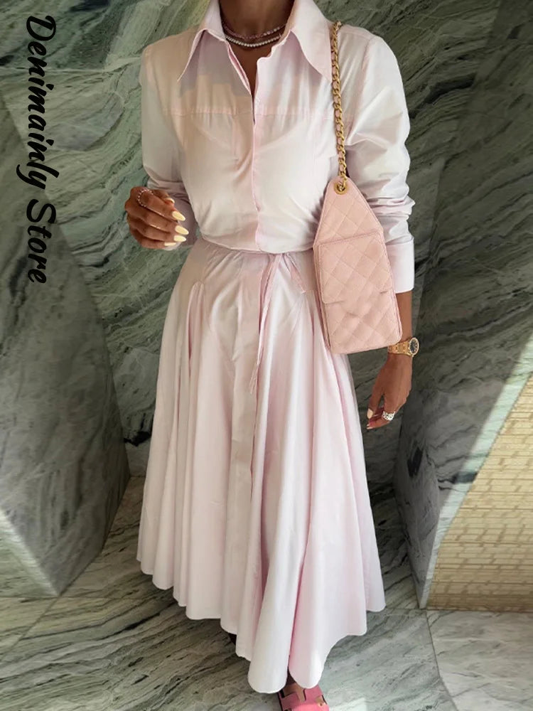Robe Chemise Femme Rayée – Robe Longue Élégante Taille Marquée avec Ceinture