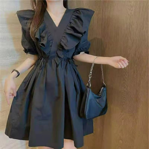 Mini Dress Women Elegant White Black Korean Fashion Long Sleeves Chic Summer Spring Fairy Party Birthday Dresses for Women 2022